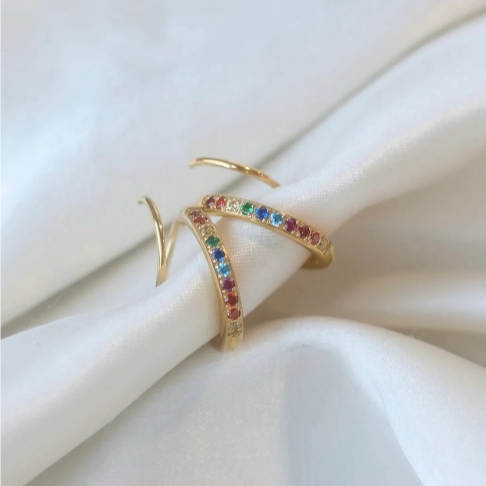 Gold Rainbow Diamond Double Twist Hoops from ZAANA Jewelry